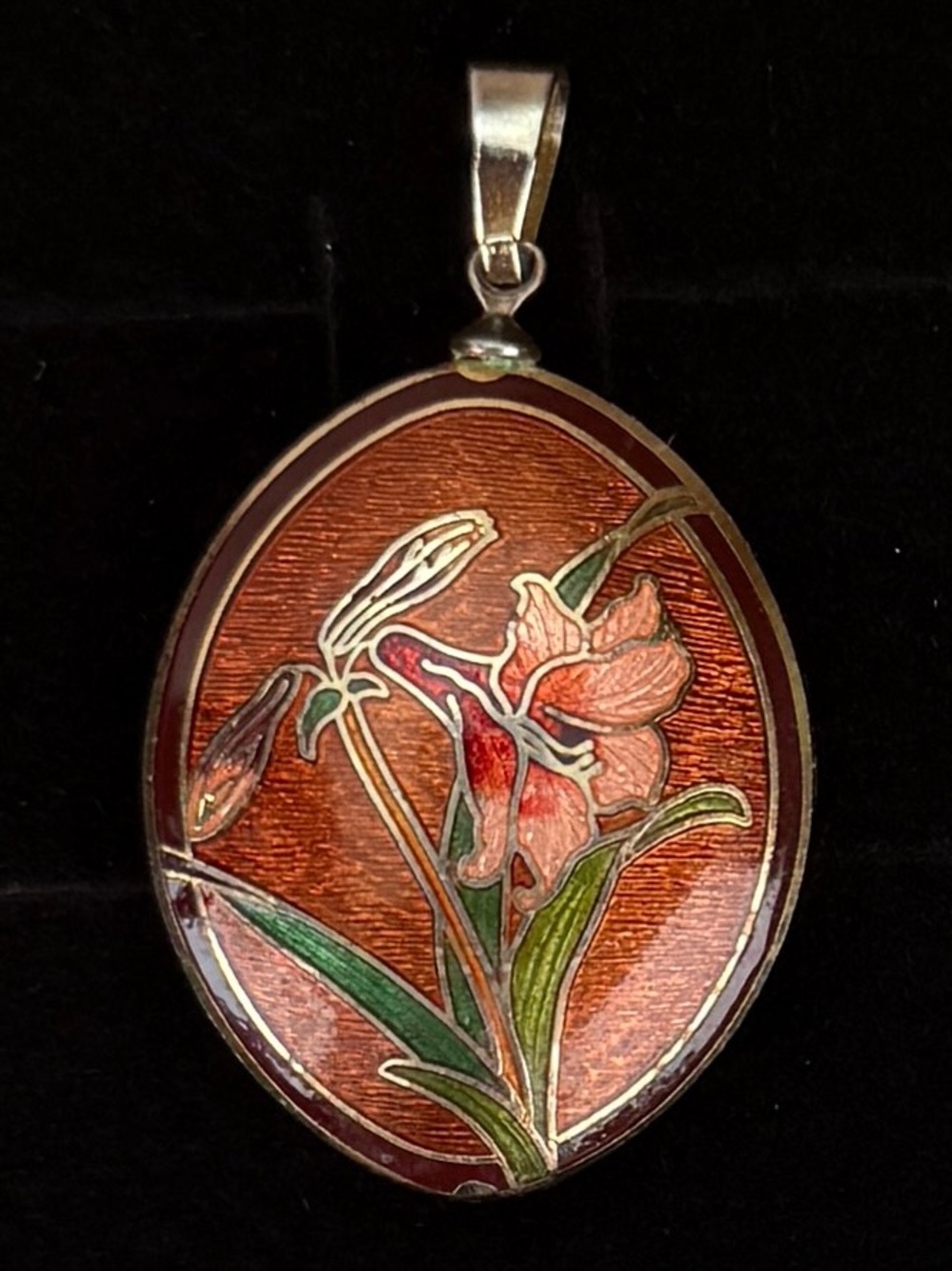 Vintage cloisonné floral pendant +Free 16” cord pendant